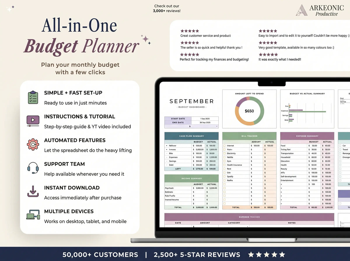 Monthly Budget Spreadsheet for Google Sheets
